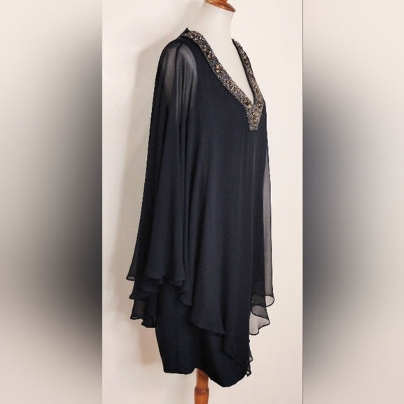 TERI JON NAVY SILK SPECIAL OCCASION DRESS NWT - Picture 8 of 12